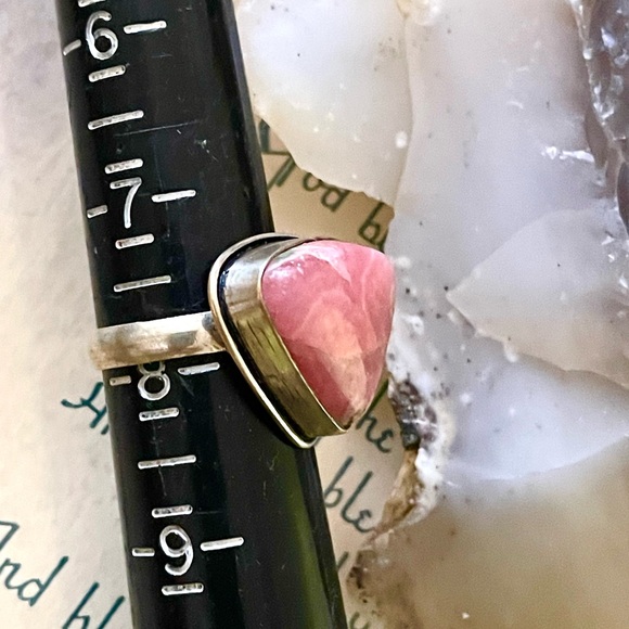 Artisan Rose Quartz Sterling Silver 925 Feminine Pink Handcrafted Ring SZ 8 - Picture 6 of 14